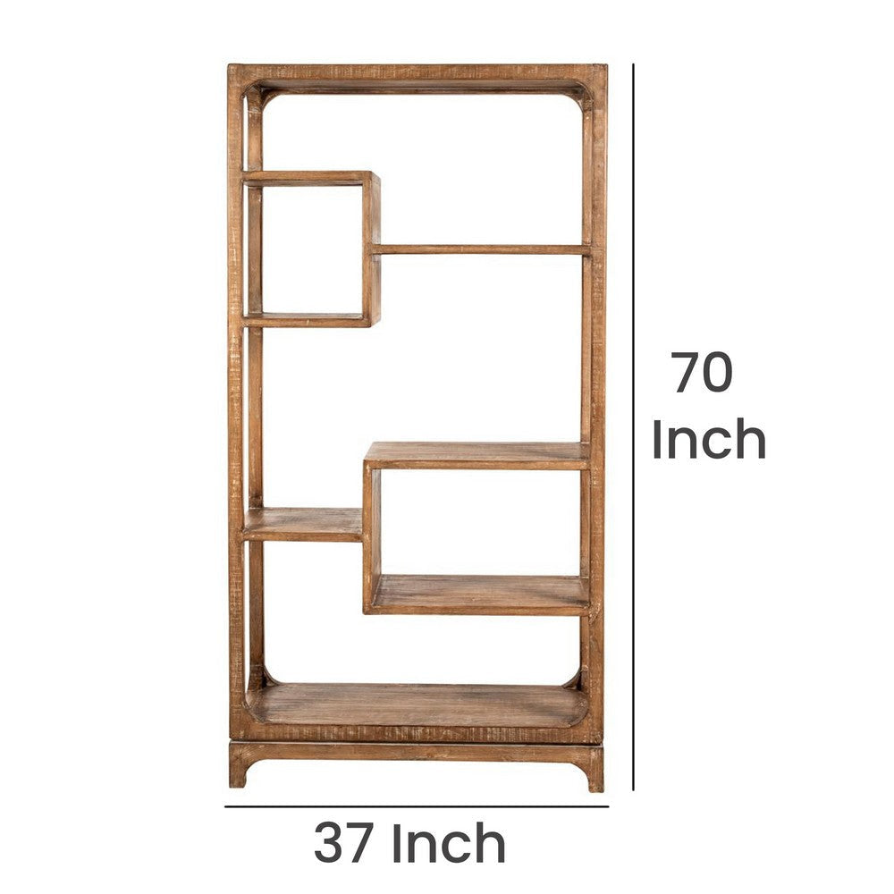 Tuley Bookshelf Etagere | 6 Shelves | Natural Gray Rustic Wood | 70’’ BM326641