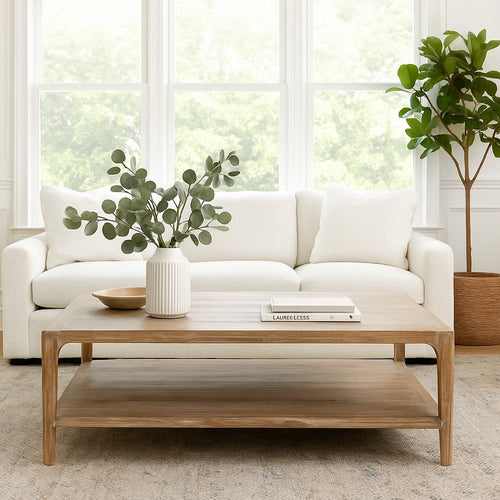 Tuley Coffee Table | Storage Shelf | Reclaimed Pine Wood | Gray | 48"