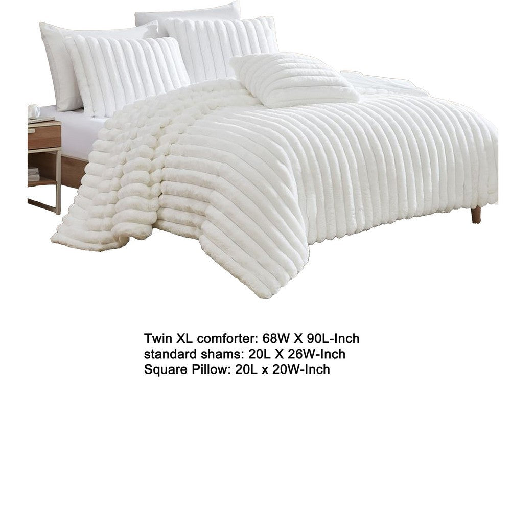 Sieno 3pc Twin XL Comforter Set | White Faux Fur | Micro Mink Backing