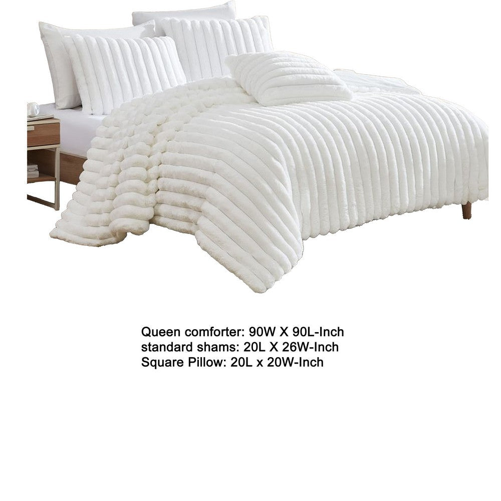Sieno 4pc Queen Comforter Set | White Faux Fur and Micro Mink Backing