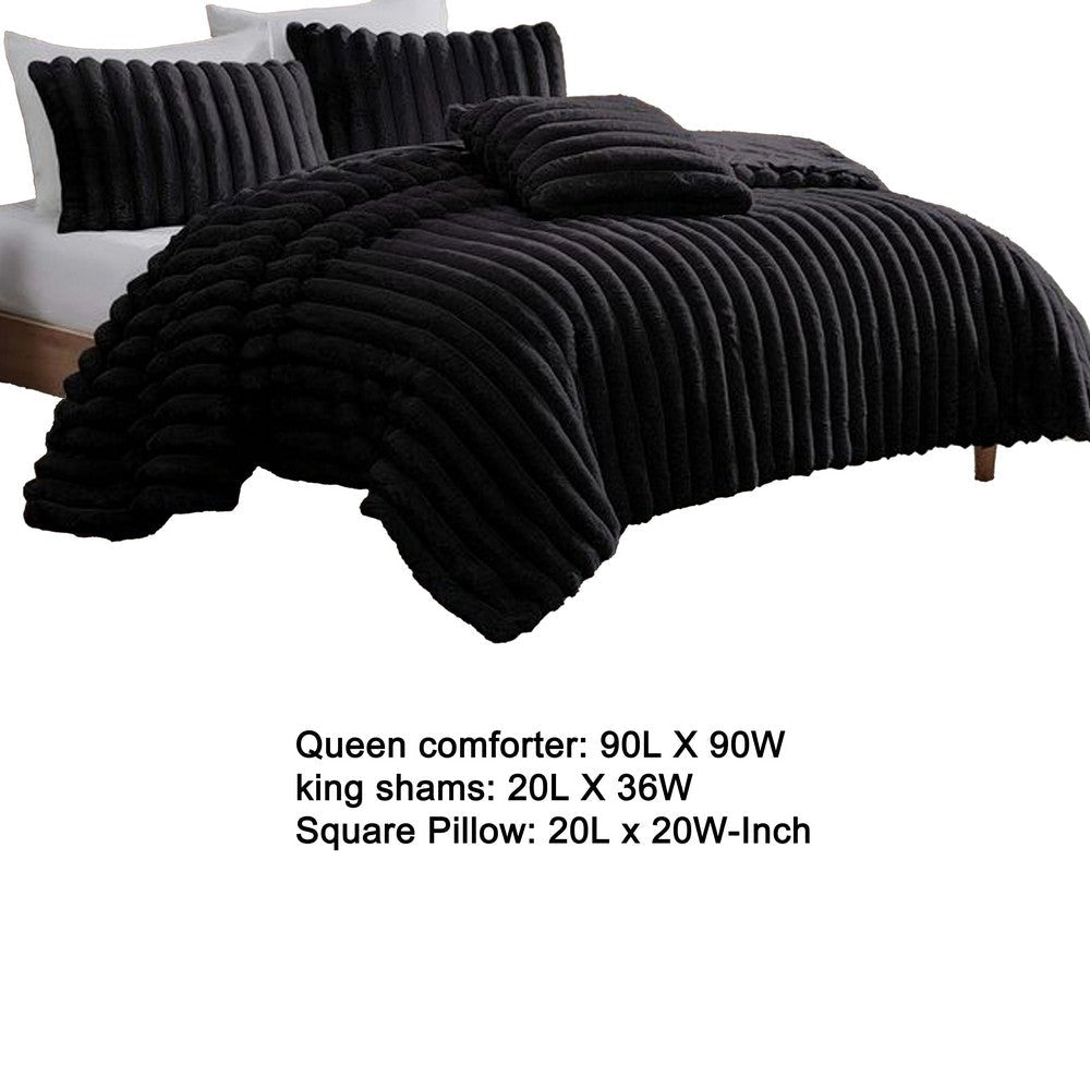 Sieno 4pc Queen Comforter Set | Shams | Black Faux Fur Micro Mink Back