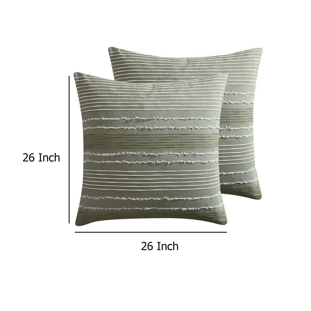 Meo Euro Sham | Textured Woven Jacquard Stripe Green Cotton | 26 x 26 BM326683