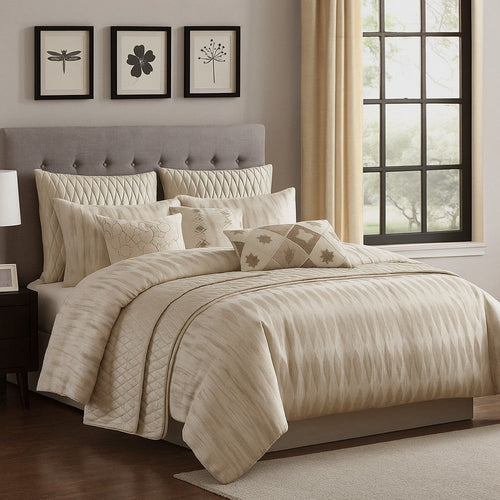 Rely 10pc Coverlet King Size Comforter Set | Woven Jacquard | Ivory
