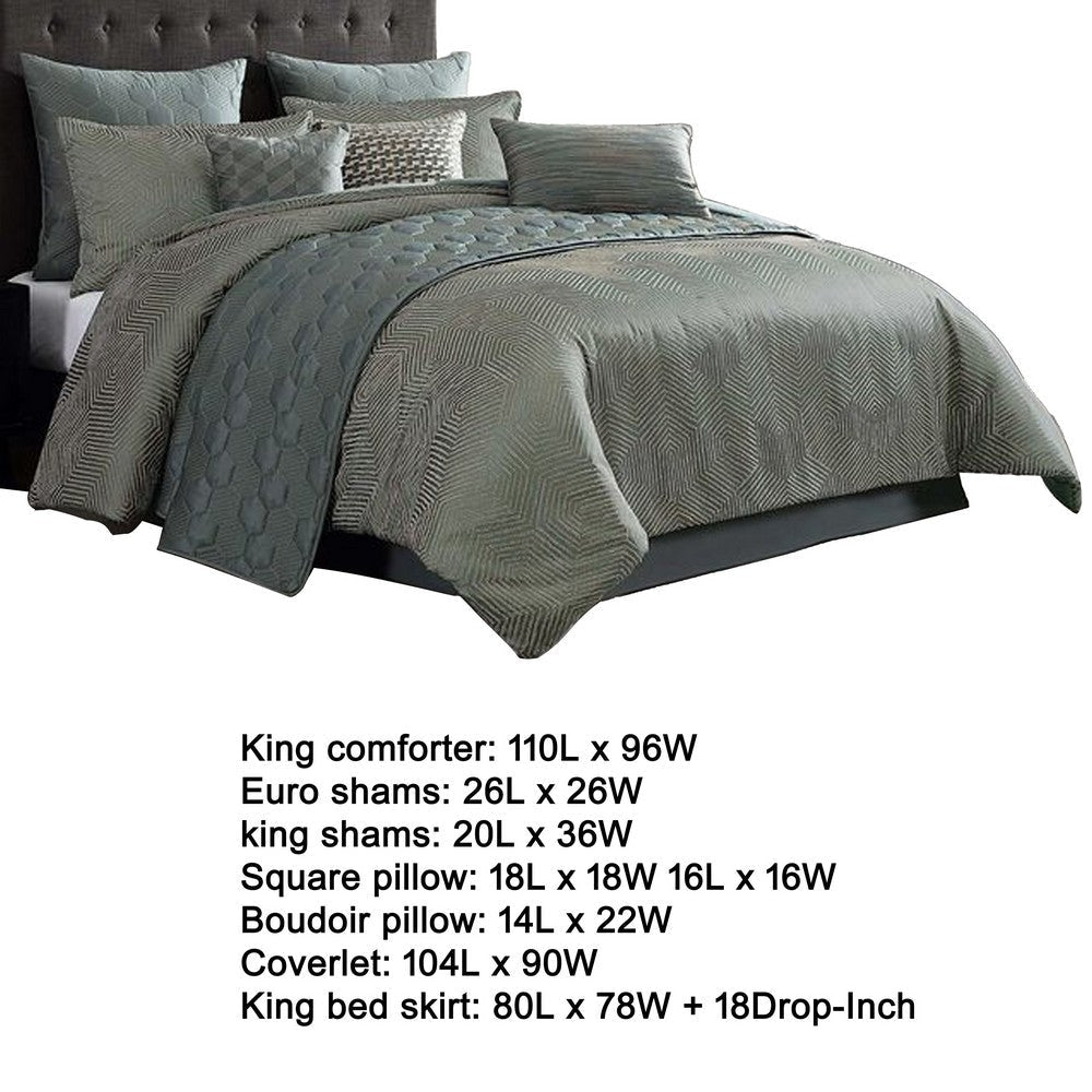 Mely 10pc Coverlet King Comforter Set | Shams | Green Woven Jacquard