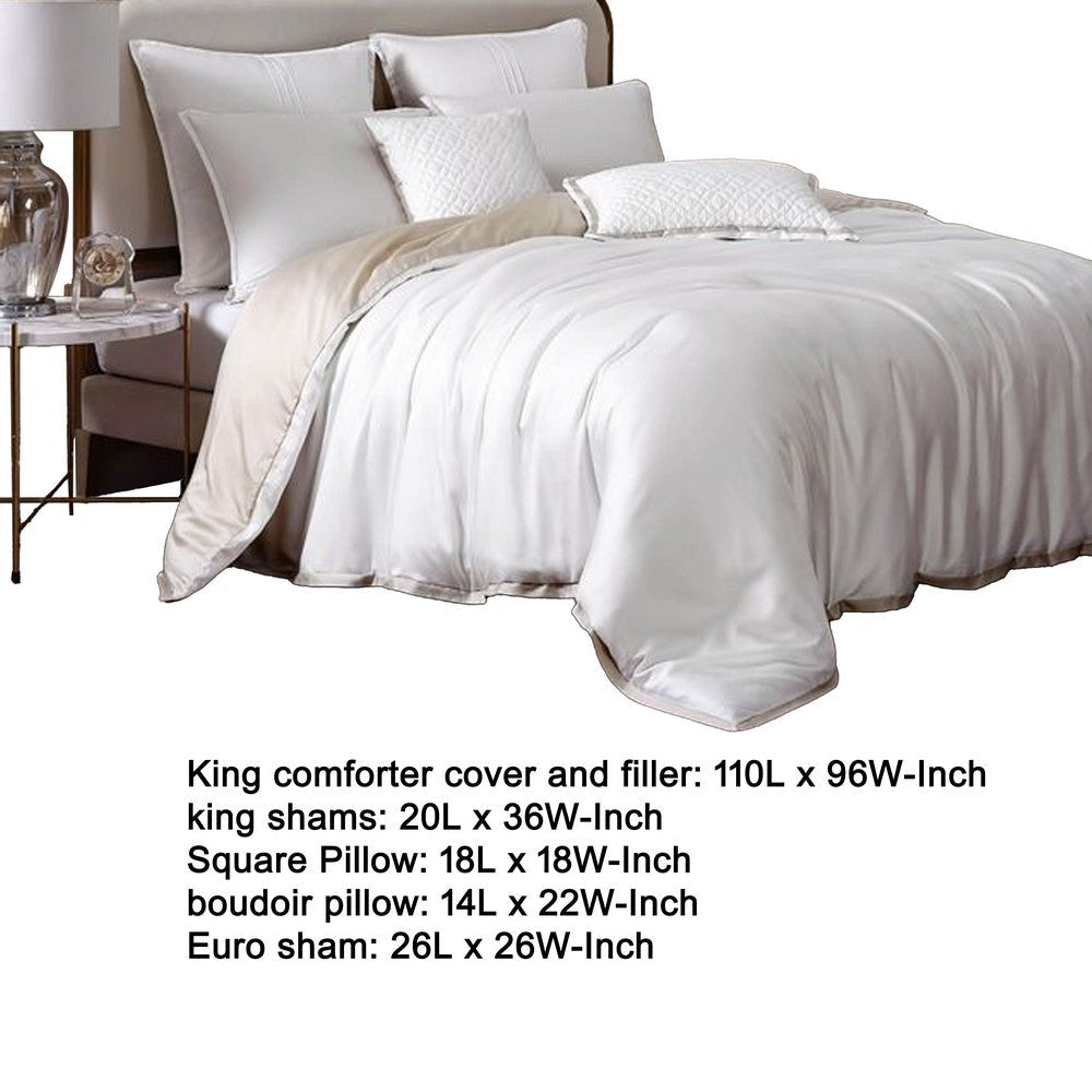 Keo 9pc King Comforter Set | Reversible | Shams | Silky Ivory White
