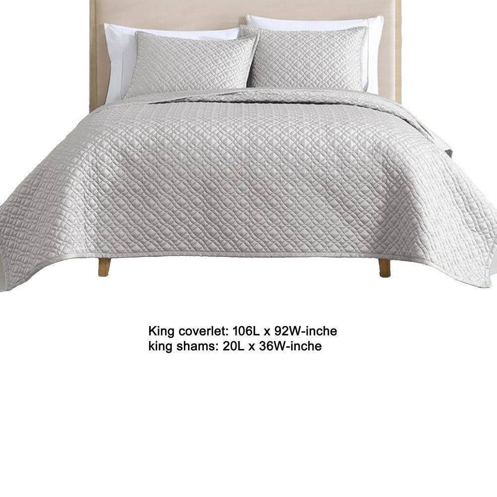 Keo 3pc King Coverlet Set | Reversible | Shams | Silver Silky Fabric