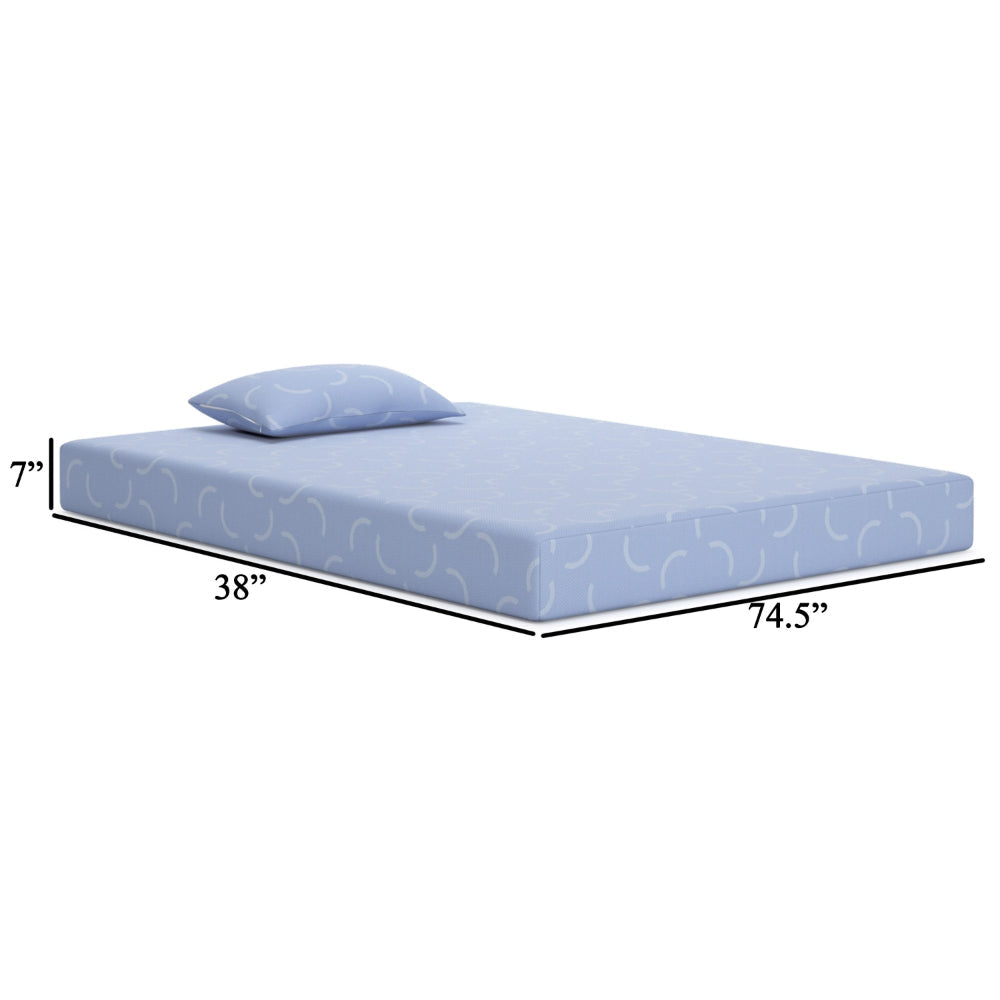 Ashley Ruve Twin Mattress | Standard Pillow | Memory Foam | Light Blue 7’’