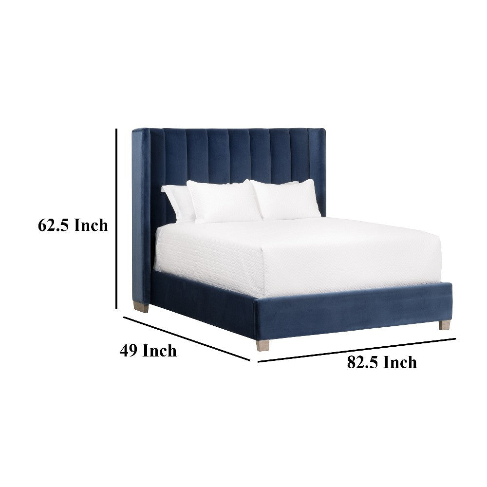 Flaw Twin Size Bed Wingback Headboard Navy Blue Velvet Upholstery