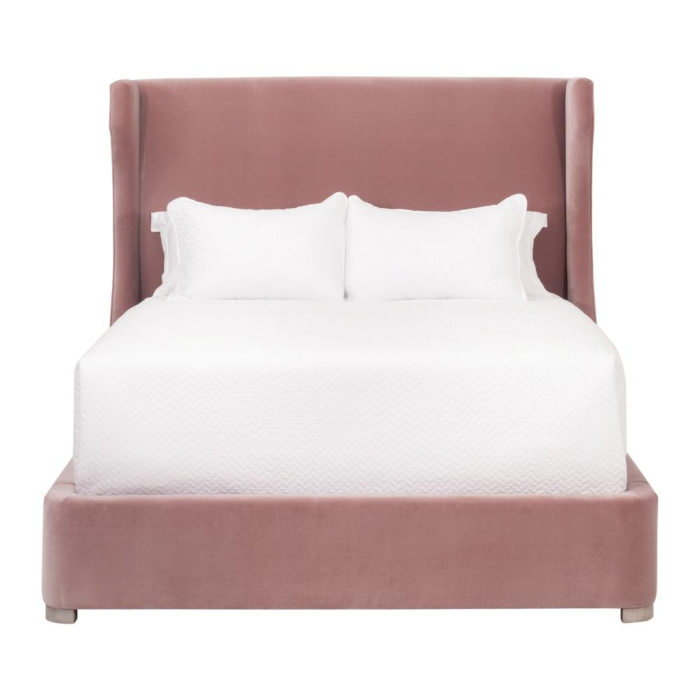 Jack Queen Size Bed Wingback Headboard Petal Pink Velvet Upholstery