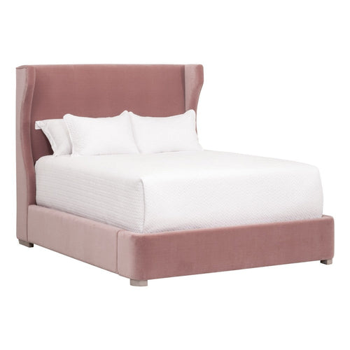 Jack Twin Size Bed, Wingback Headboard, Petal Pink Velvet Upholstery