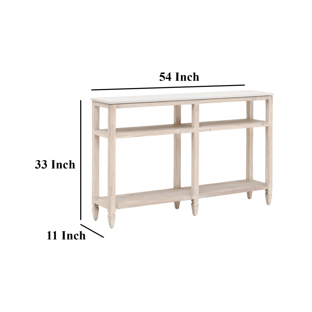 Avi Console Table 54 Inch Rectangular Solid Pine Wood Whitewash BM326751