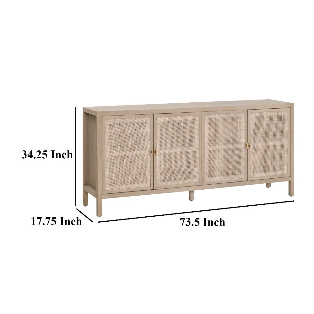 Sideboard Buffet Media Cabinet Console Cane Inlay 74 Inch Rustic Gray BM326758