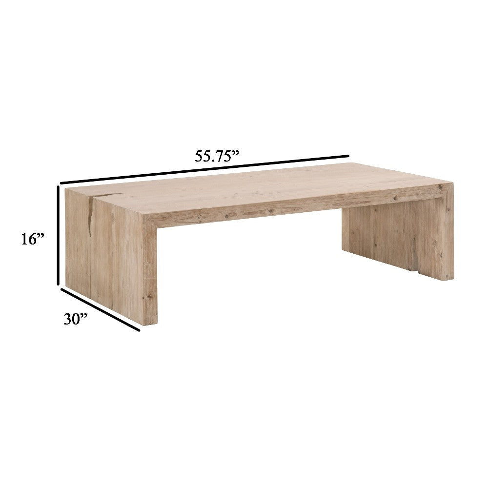 Barb Coffee Table 56 Inch Rectangular Tabletop Pine Wood Smoke Gray BM326761