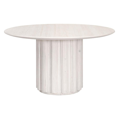 Abie Dining Table, 54 Inch, Round Tabletop, Pine Wood, Whitewash
