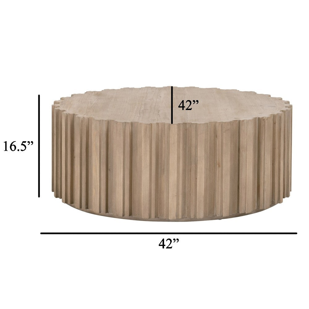 Abie Coffee Table 42 Inch Round Tabletop Pine Wood Smoke Gray BM326766