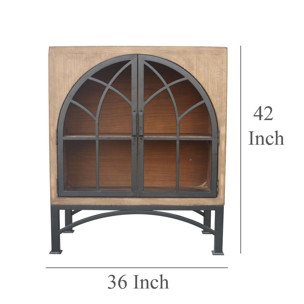 Veria Small China Cabinet 2 Door Arch Frame Antique Brown 42 Inch BM326772