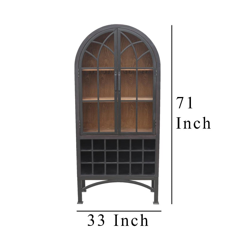 Veria Curio Wine Bar Cabinet 2 Glass Arch Doors Matte Black 71 Inch BM326781