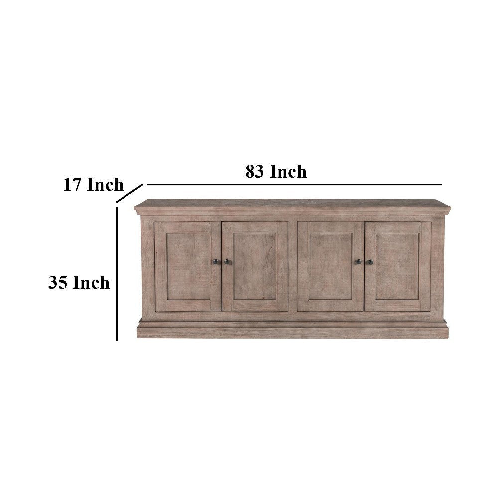 Miy Sideboard Buffet Cabinet 4 Door Medium Gray Pine Wood 83 Inch BM326798