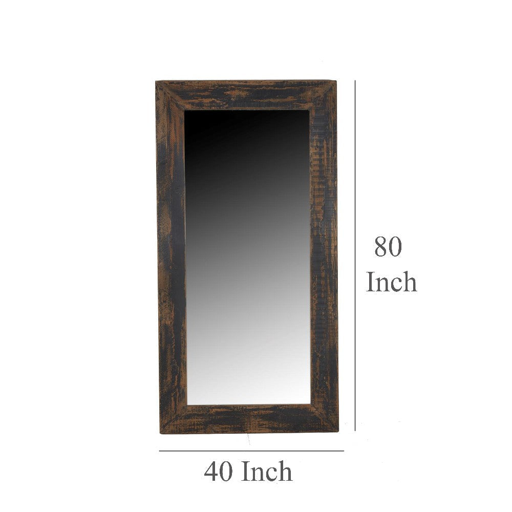 Freestanding Mirror 80 Inch Rectangular Reclaimed Wood Antique Black BM326808