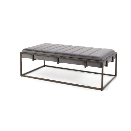 Shami Ottoman Bench | Gray Velvet Stitch Tufting | Gold Iron | 49"