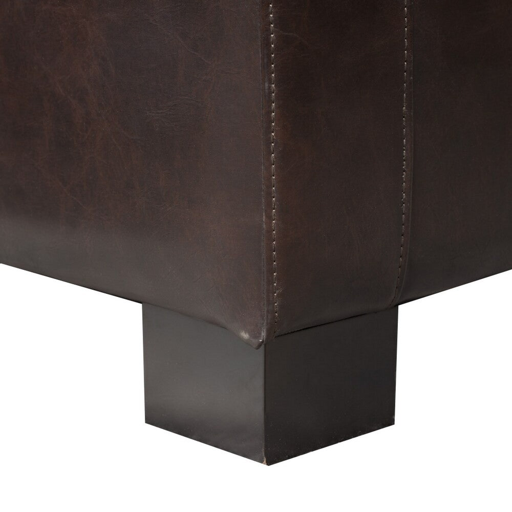 Liani Ottoman Bench | Storage Top | 50" Dark Brown Bonded Leather