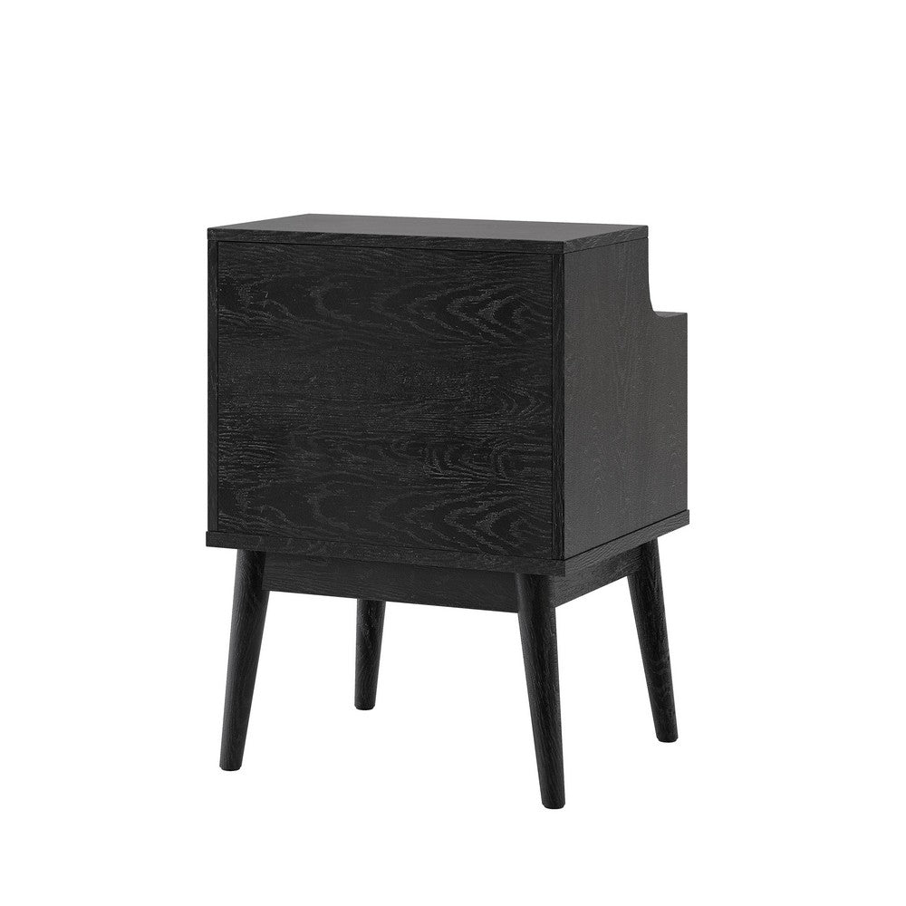 Inaya Nightstand | 1 Drawer and Shelf | Splayed Legs | 26" Black MDF