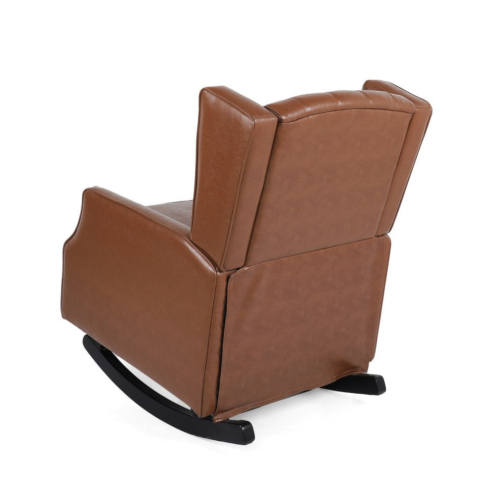 Zyna Rocking Chair Gentle Motion Brown Waffle Stitch Faux Leather