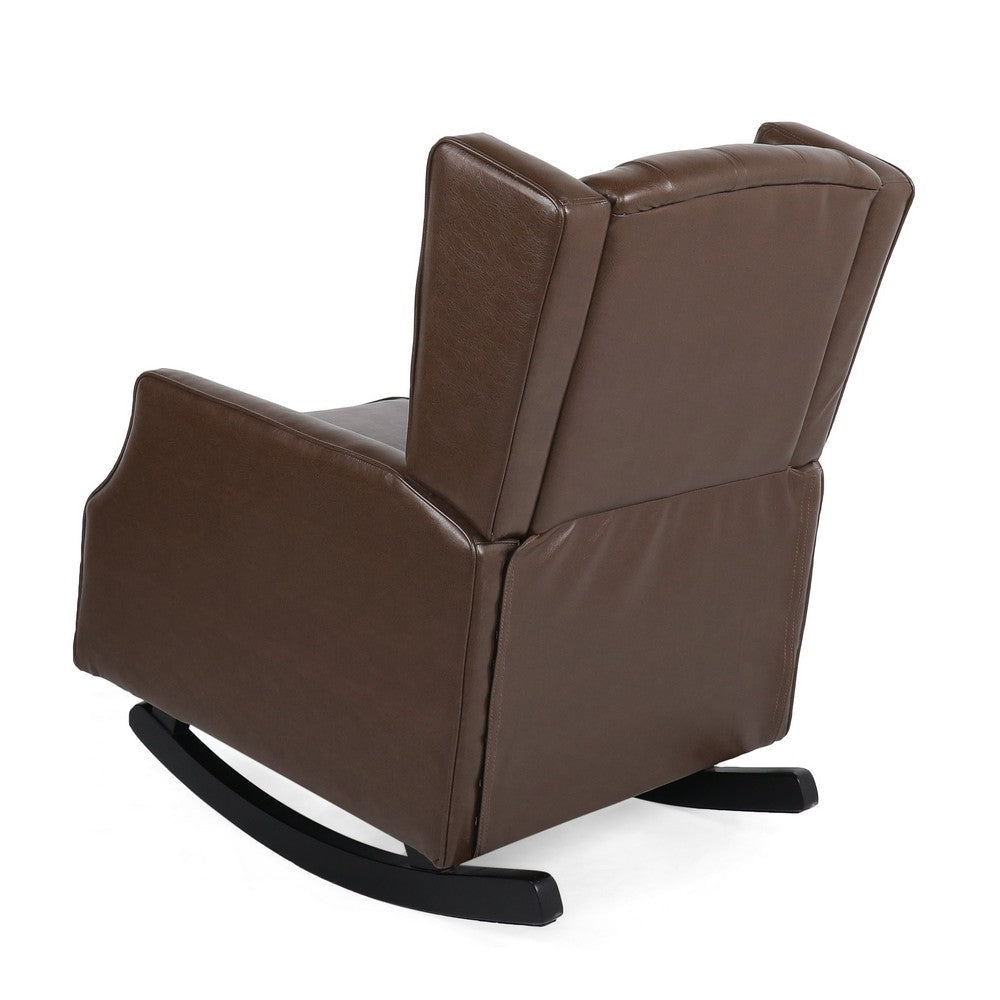 Zyna Rocking Chair Gentle Dark Brown Waffle Stitch Faux Leather