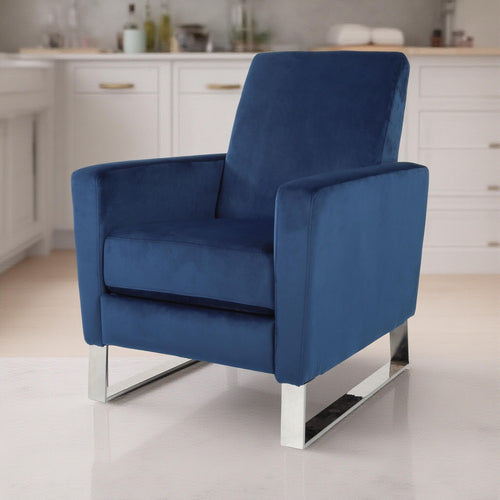 Reki Recliner Chair | Manual Push Back | Stainless Steel | Blue Velvet
