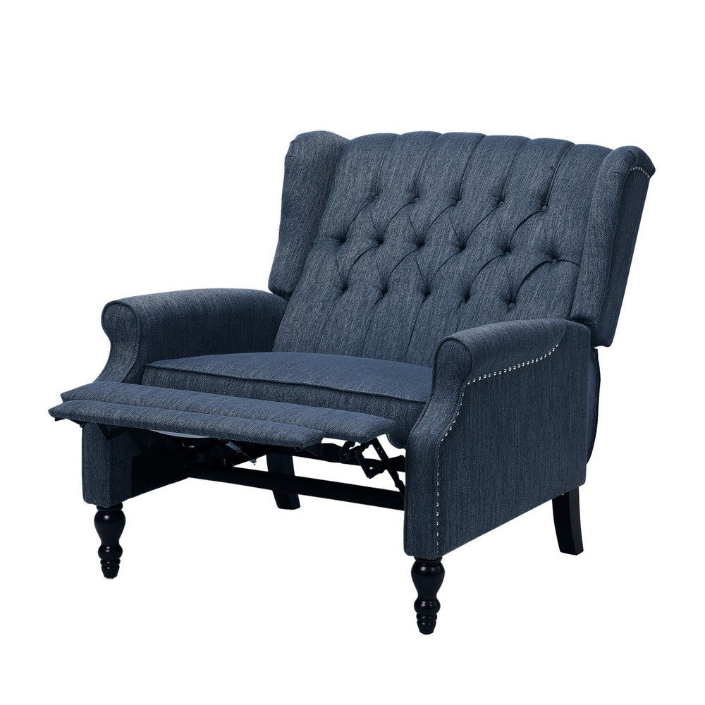 Jade Oversize Wide Chair Manual Recliner Navy Blue Button Tufted