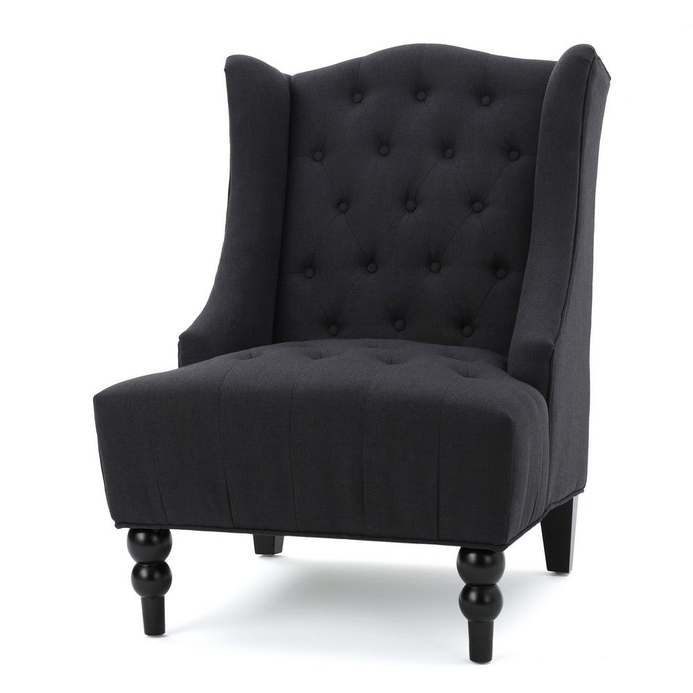 Tesy Accent Club Chair | Wingback Design | Button Tufted Gray Fabric