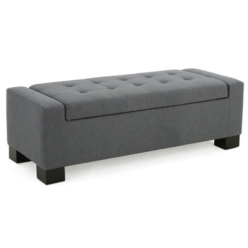 Liani Ottoman Bench, Button Tufted Gray, 50 Inch, Lift Top Storage
