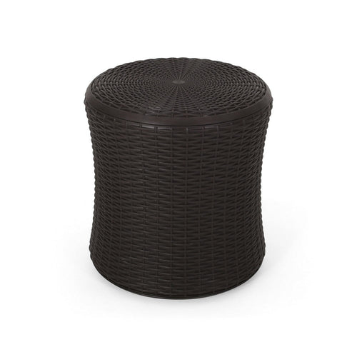 Lifo Outdoor Table, Hidden Storage, 19 Inch, Brown Woven Polypropylene