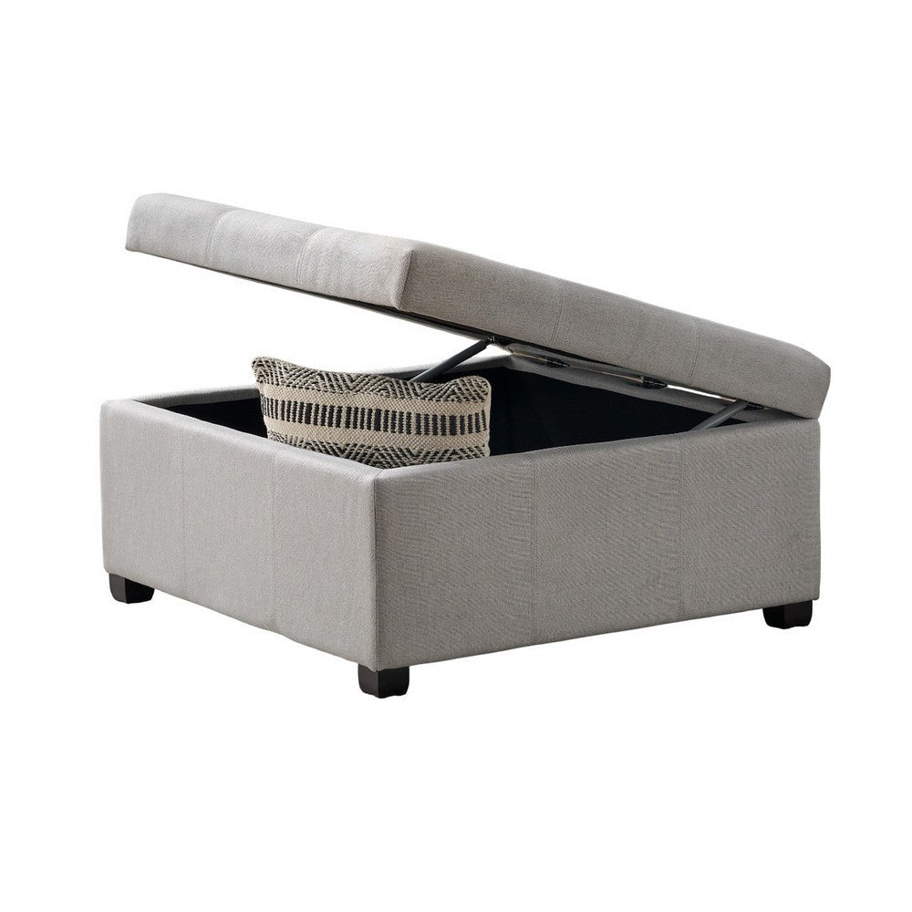 Jyan Square Ottoman Hidden Storage 35 Inch Gray Fabric Birch Wood BM327014