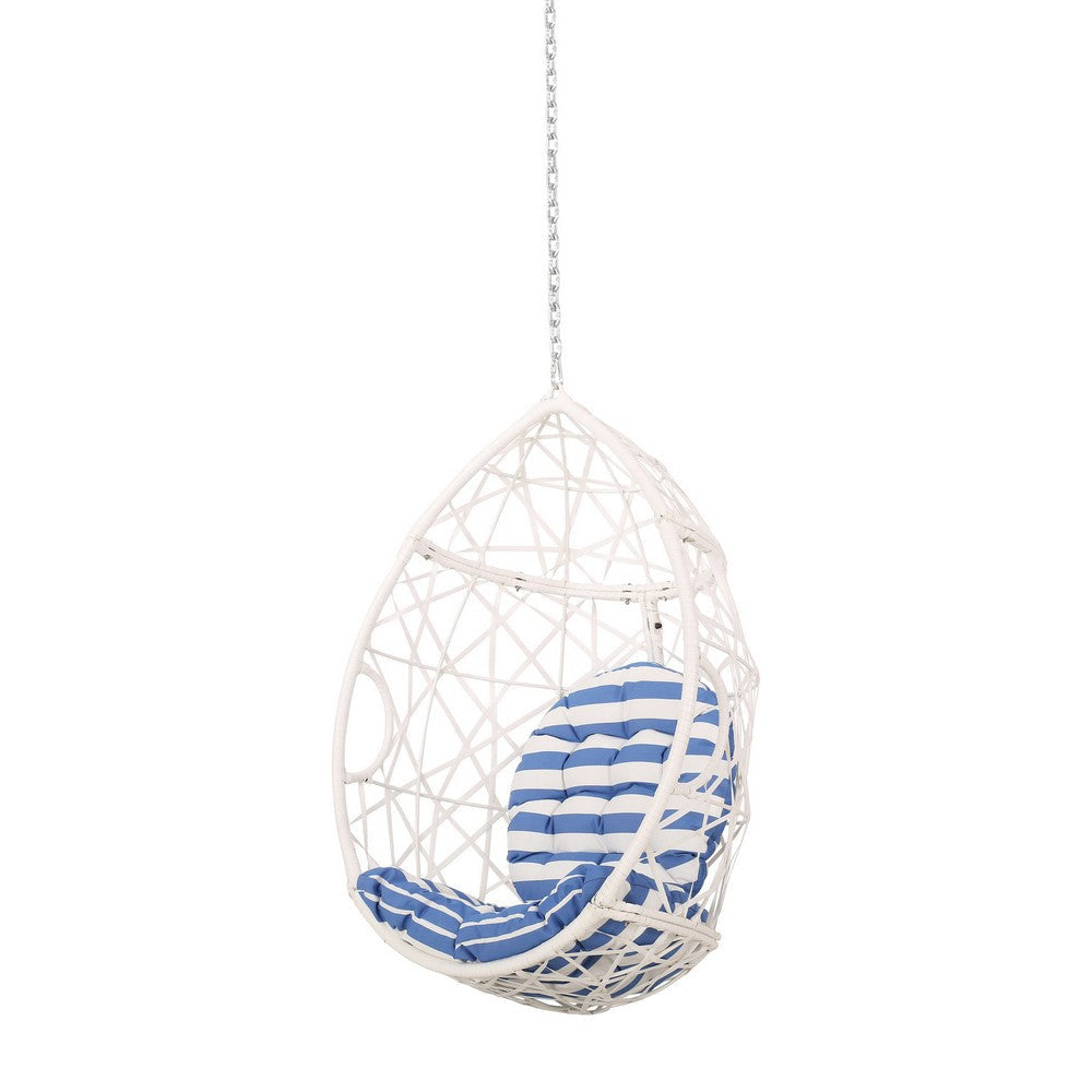Kiwi Hanging Basket Chair w Chain Egg Shape Rattan Weaving White BM327020