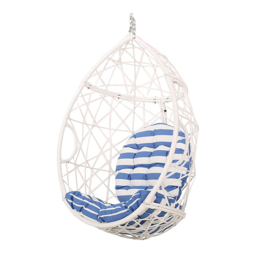 Tubo Hanging Accent Chair | Egg Shape | Rattan Woven | White Metal