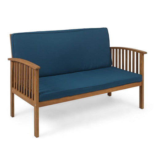 Gerry Outdoor Loveseat, Slat Panel Design, 53 Inch, Blue Cushions