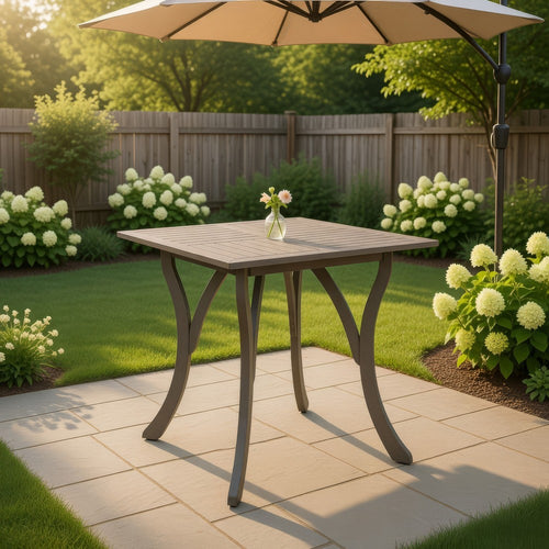 Olen Outdoor Dining Table | Slat Panel Top | 33" | Brown Acacia Wood