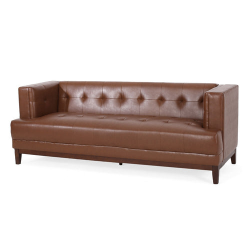 Alio Sofa | 81" | Tuxedo Arms | Chesterfield Tuft Brown Faux Leather