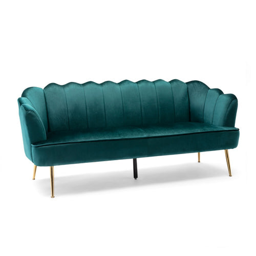 Nika Sofa | Modern Channel Stitching | 76" | Lush Teal Green Velvet