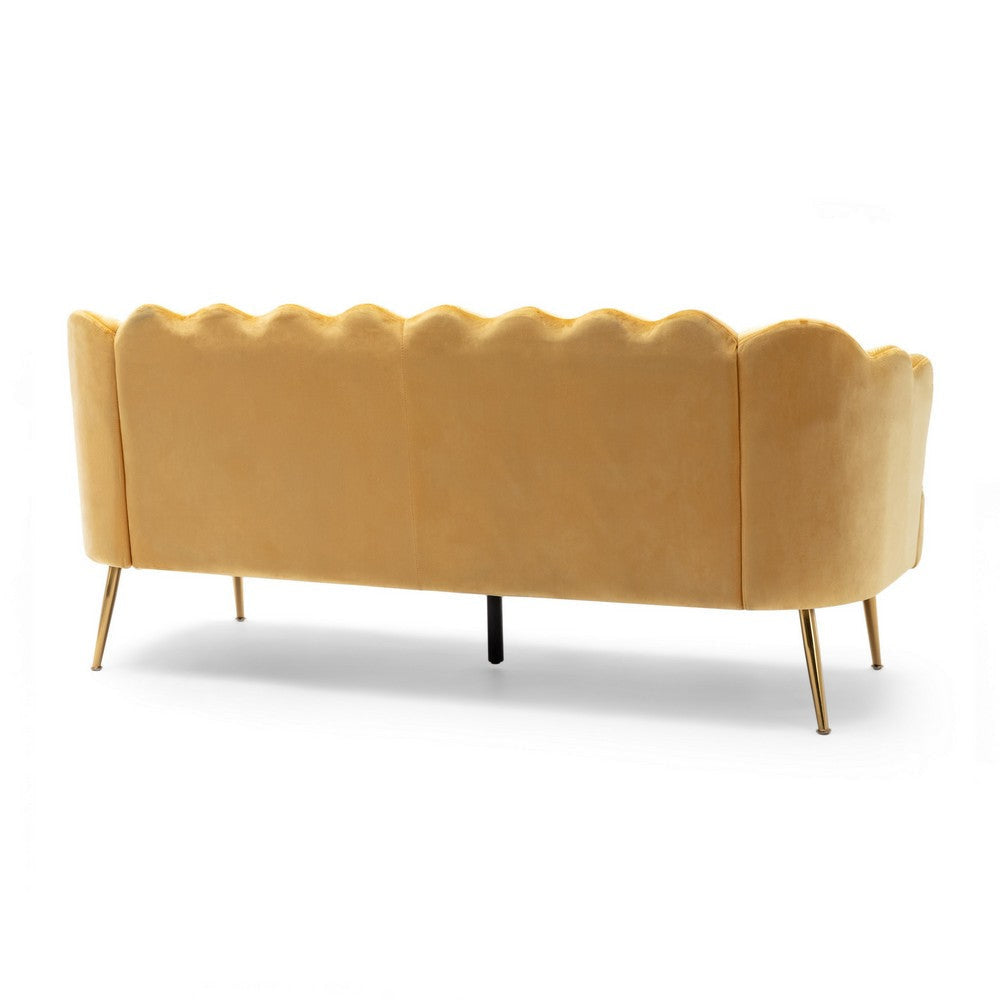 Nika Sofa Modern Channel Stitched 76 Inch Solid Wood Yellow Velvet BM327037