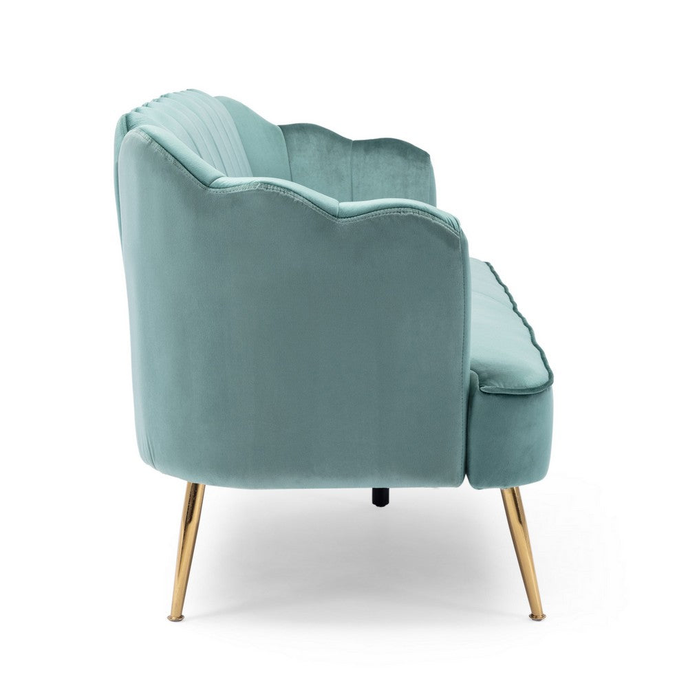 Nika Sofa | Modern Channel Stitched | 76" | Solid Wood | Blue Velvet