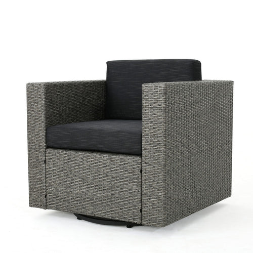 Perie Outdoor Swivel Chair | Black Fabric | Gray Wicker | 34 Inch