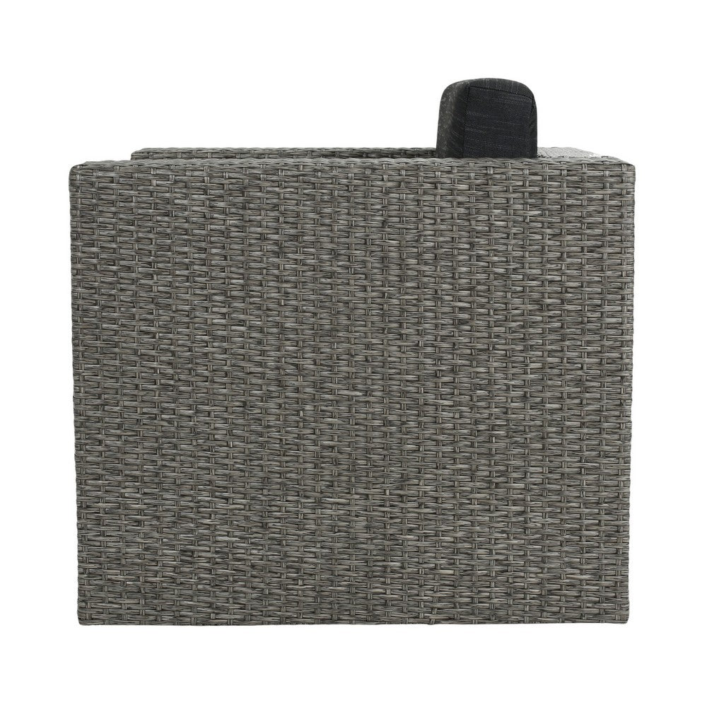 Perie Outdoor Swivel Chair | Black Fabric | Gray Wicker | 34 Inch
