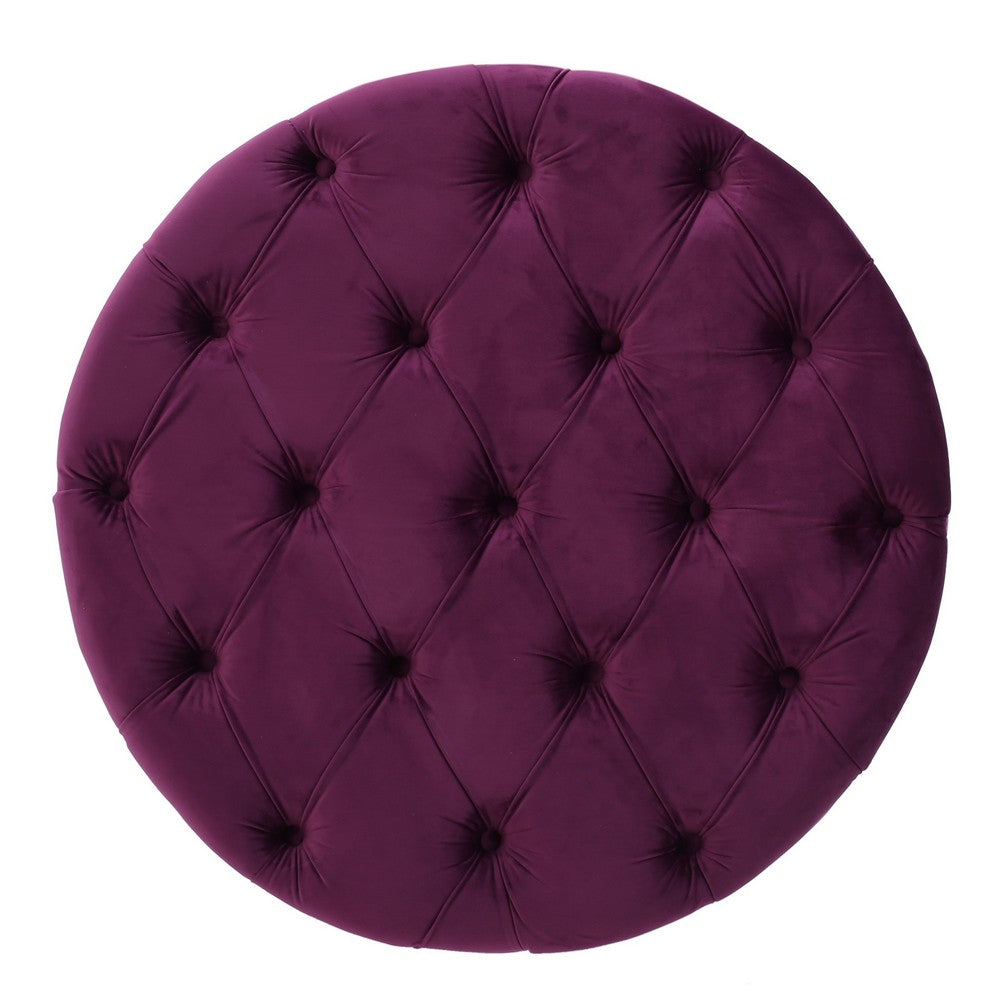 Keja Ottoman | Tufted Fuchsia Velvet | Soft Cushioning | Round 30 Inch