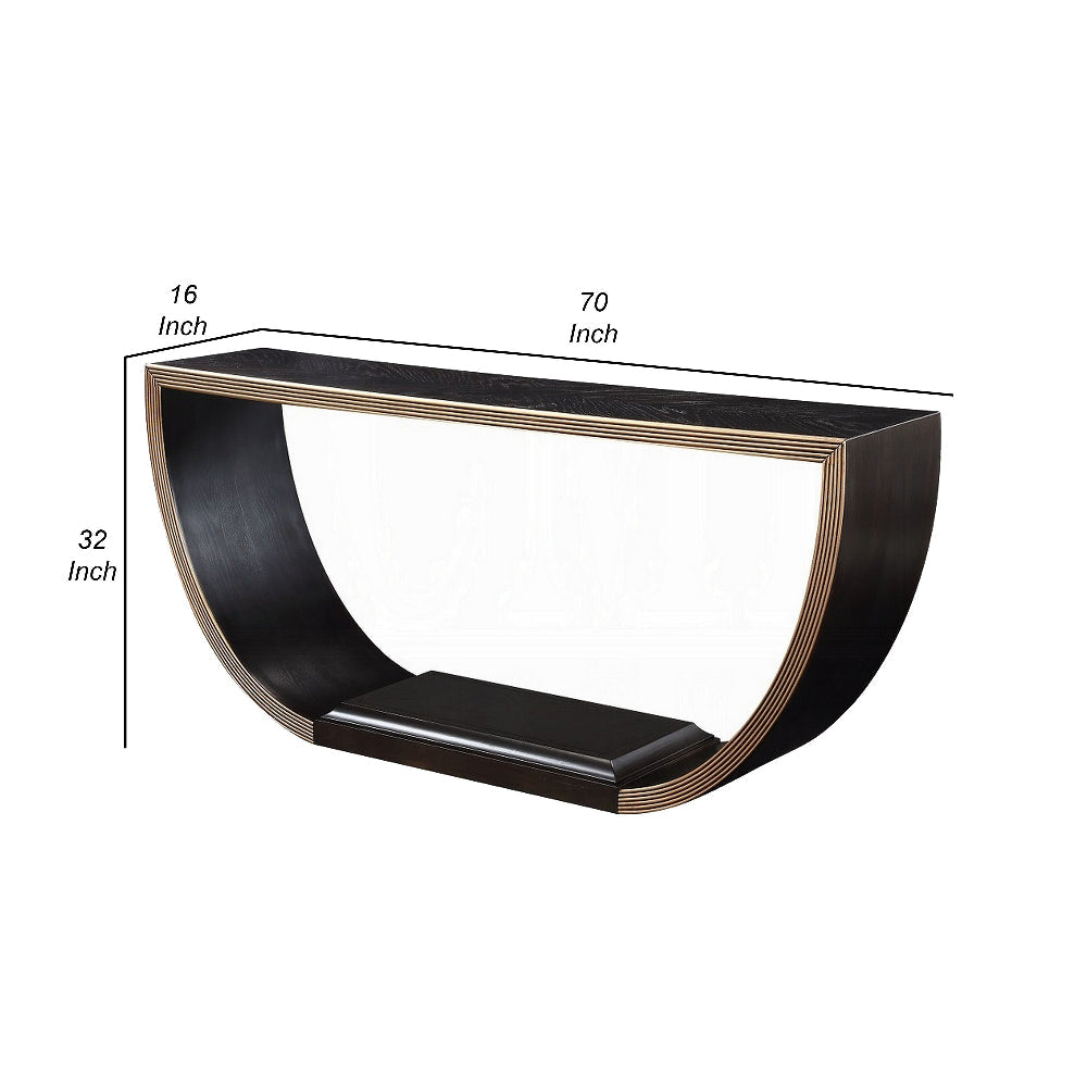 Riza Console Table Half Moon Wood Frame Black Gold Finish 70 Inch BM327203