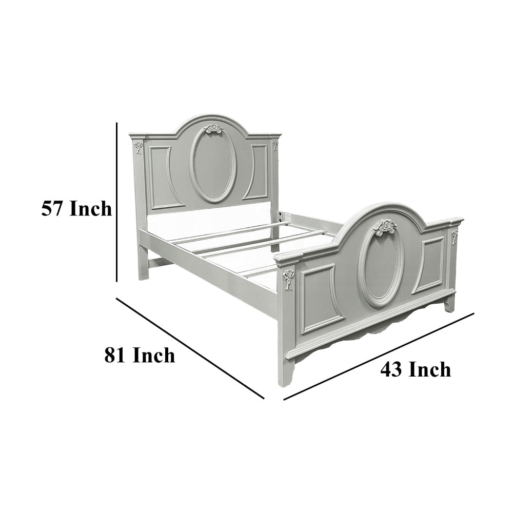 Auri Twin Size Bed Arch Headboard Rope Molding w Floral Motifs Gray