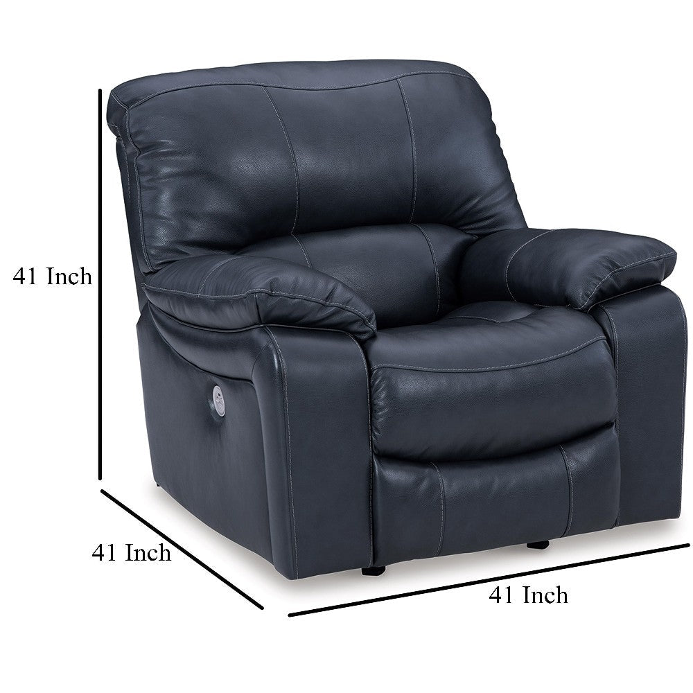 Ashley Leesa Power Rocker Recliner Chair | Soft Ocean Blue Leather | USB Port BM327290