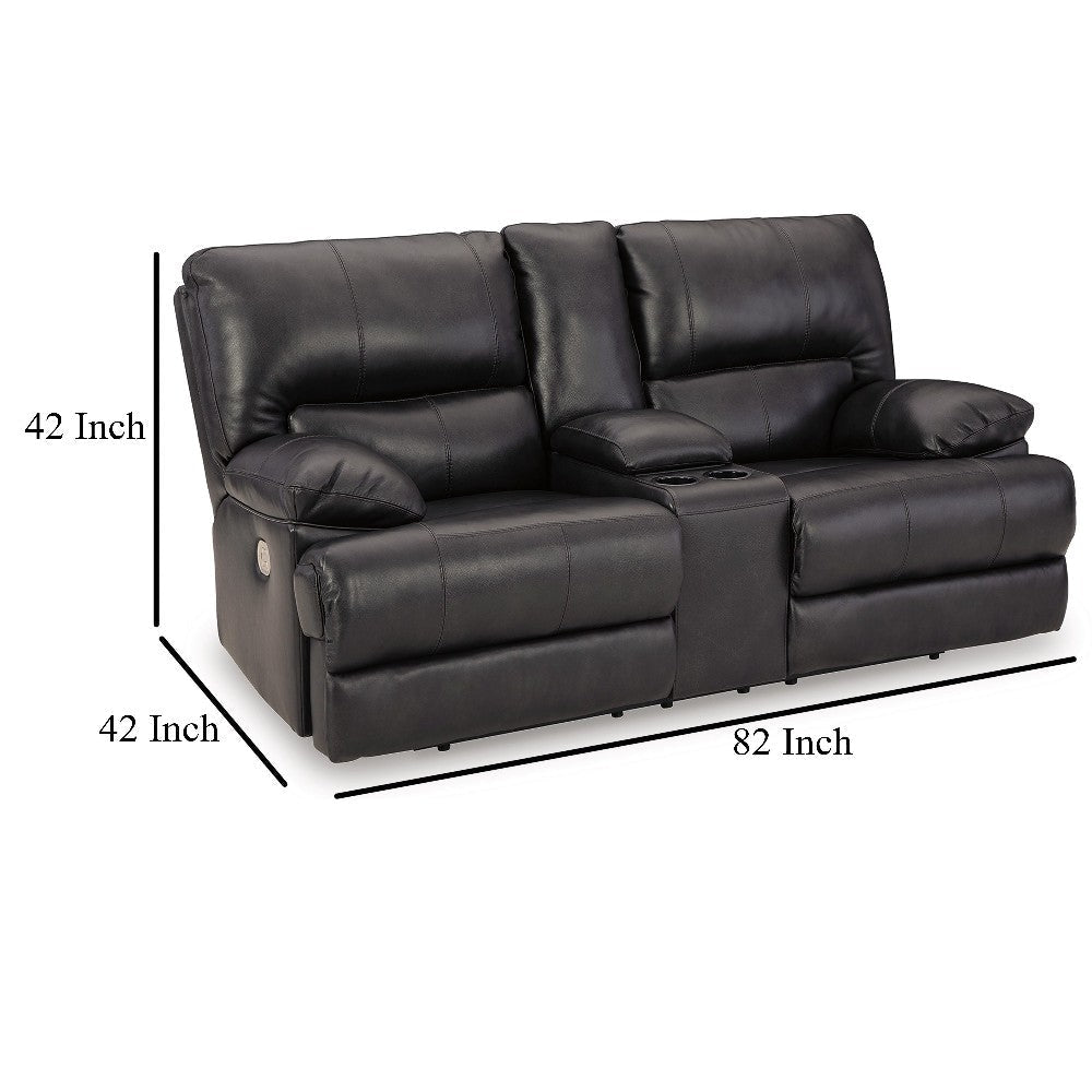 Ashley Monto Power Recliner Loveseat | Black Leather | Cupholders | 82’’ BM327296