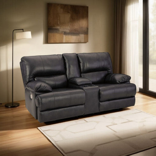 Ashley Monto Power Recliner Loveseat | Black Leather | Cupholders | 82"